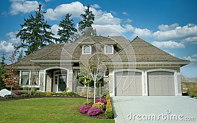Custom Executive Home House Maison Roofing Summer Cloudy Sky Background Stock Photo