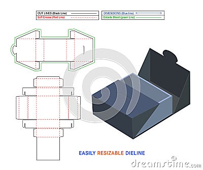 Custom foldable collapsible rigid box and collapsible rigid boxes and dieline template with 3d vector file Vector Illustration