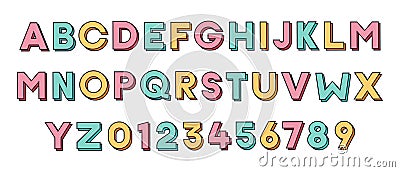 Custom font design. Typeface effect style. Colorfull filled outline graphic style Vector Illustration
