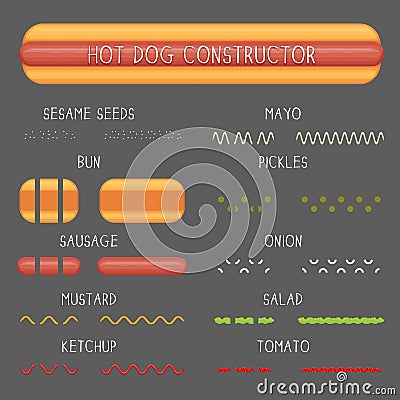 Custom hot dog constructor seamless decoration brushes Vector Illustration