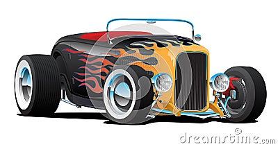 Custom Hot Rod Roadster Car with Flames, Chrome Rims and White Wall Tires, Isolated Vector Illustration Vector Illustration