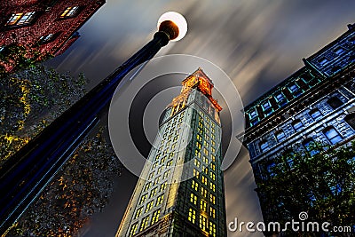 Custom House Tower 17th century, at dusk with sky and lamp post Editorial Stock Photo