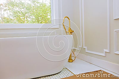 Custom with large soaking tub installing custom in master bathroom Stock Photo