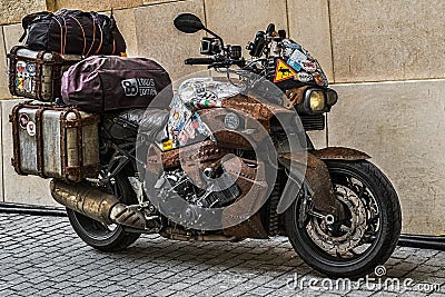 Custom modern motorcycle bmw with parts that mimics rust Editorial Stock Photo