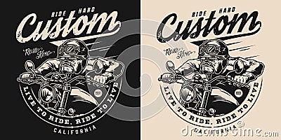 Custom motorcycle vintage monochrome print Vector Illustration