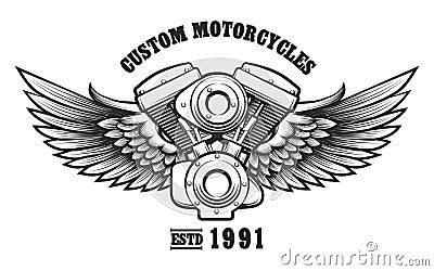 Custom Motorcycle workshop Emblem Cartoon Illustration