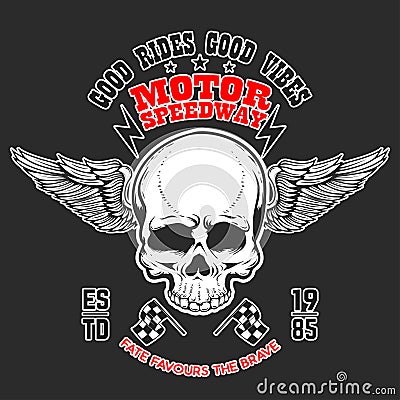 Custom motorcycles .Poster template with winged skull. Design element for poster, flyer, card, banner. Vector Illustration