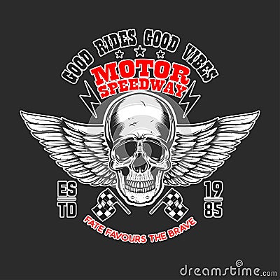 Custom motorcycles .Poster template with winged skull. Design element for poster, flyer, card, banner. Vector Illustration