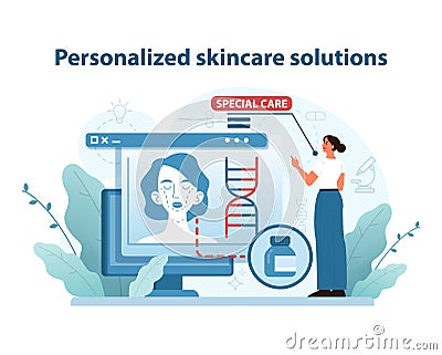 Custom skincare solutions illustration. Genomic precision shaping bespoke beauty treatments. Vector Illustration