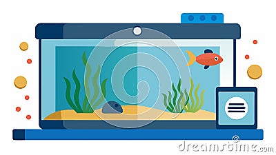 A custombuilt fish tank uses fingerprint recognition to ensure only the owner can access the feeding hatch.. Vector Vector Illustration