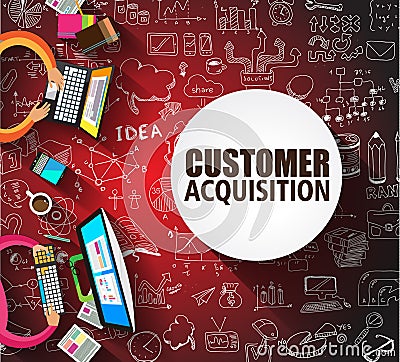 Customer Acquisition concept with Doodle design style Vector Illustration
