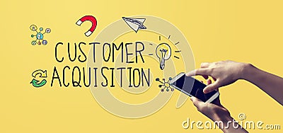 Customer acquisition with person holding smartphone Stock Photo