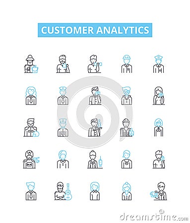 Customer analytics vector line icons set. Customer, Analytics, Segmentation, Profiling, Analysis, Trends, Retention Vector Illustration