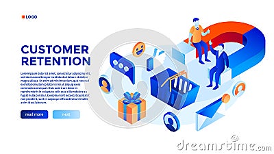 Customer attraction concept background, isometric style Vector Illustration