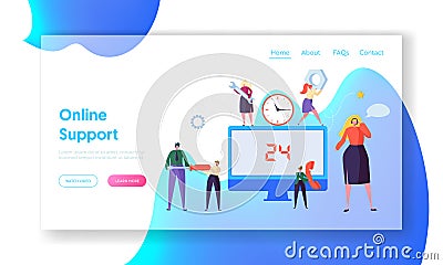 Customer Call Service Online Support Landing Page. Technical Hotline Chat Help Center Assistant Technician Character Vector Illustration