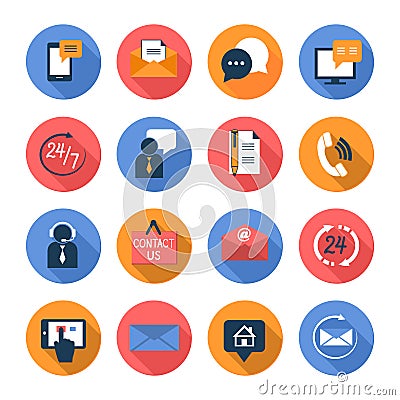 Customer care contacts flat icons set Vector Illustration