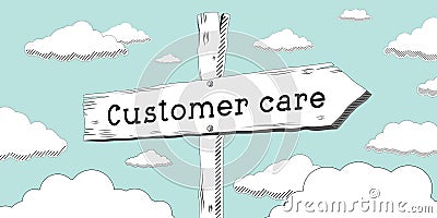 Customer care - outline signpost with one arrow Cartoon Illustration