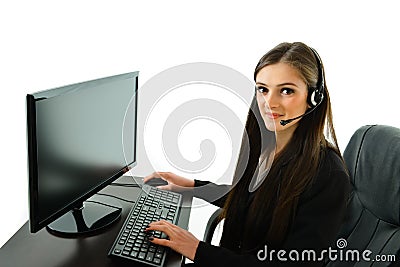 Customer Care Rep on Computer Stock Photo