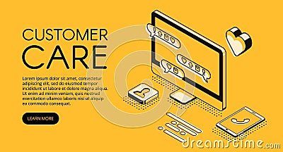 Customer care service vector halftone illustration Vector Illustration