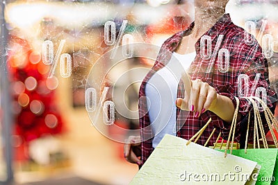 The customer clicks on the percent hologram Stock Photo