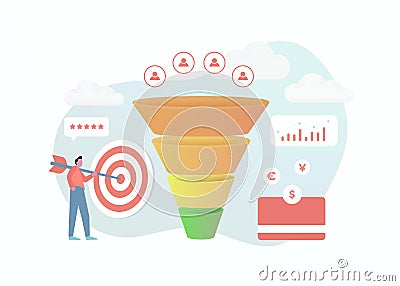 Customer conversion funnel - lead generation concept. Increase website conversion sales rate. Optimizing online Vector Illustration