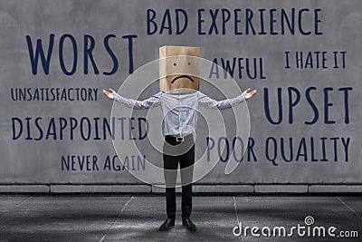 Customer Experience Concept, Unhappy Businessman Client with Sad Stock Photo