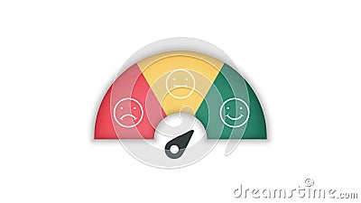 Customer experience satisfaction rating scale with a smile, angry icon in speedometer score feedback survey of a client. The level Vector Illustration