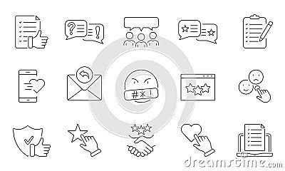 Customer Feedback Line Icon Set. Client Review Symbol Collection. Survey Questionnaire Linear Pictogram. Positive Rating Vector Illustration