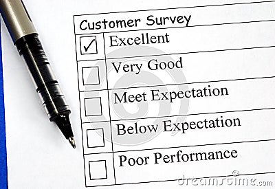 Customer fills in the feedback survey Stock Photo