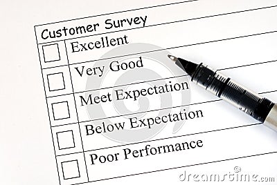 Customer fills in the survey Stock Photo