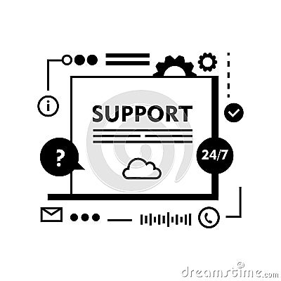 Customer help filled icon design. Technical support icon. Computer service. Gears on screen laptop. Isolated vector illuatration Vector Illustration