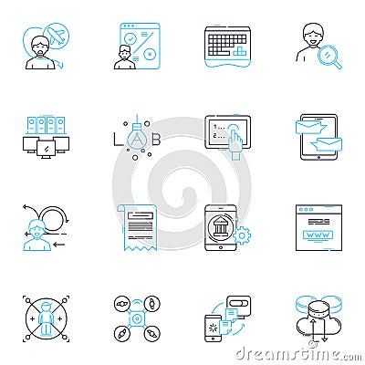 Customer identity linear icons set. Authentication, Verification, Identification, Validation, Authorization Vector Illustration