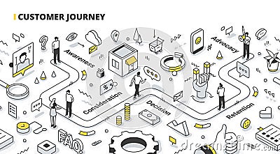 Customer Journey Isometric Outline Illustration Vector Illustration