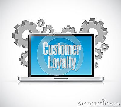 customer loyalty computer tech sign concept Cartoon Illustration