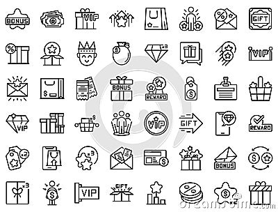 Customer loyalty program icons set outline vector. Member reward Vector Illustration