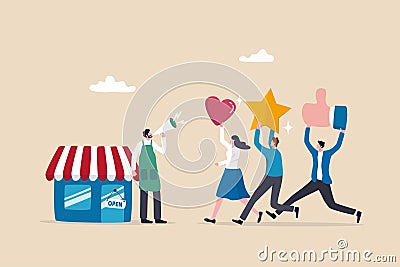 Customer loyalty or retention, marketing strategy for return customer, CRM to increase sale and satisfaction concept, store owner Vector Illustration