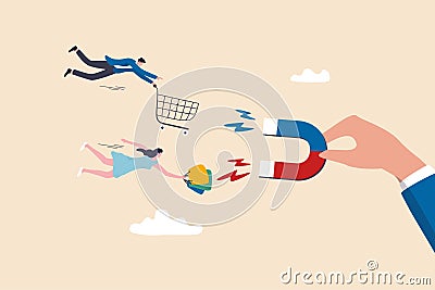 Customer magnet or marketing to attract customer back to buy again, retention or sale strategy to draw client, advertising Vector Illustration