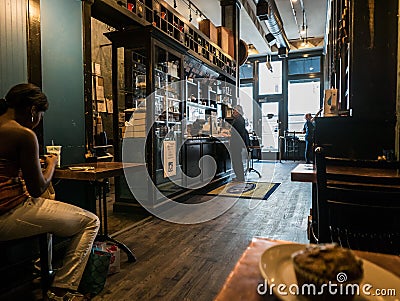 Customer ordering at Tealuxe in Harvard Square Editorial Stock Photo