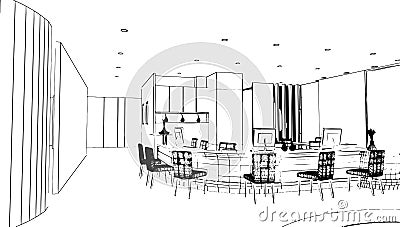 Customer reception area for service and inquiries,line art,3d rendering Vector Illustration