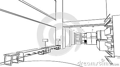 Customer reception area for service and inquiries,line art,3d rendering Vector Illustration