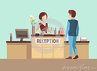 Customer at reception. Vector concept in flat style Vector Illustration