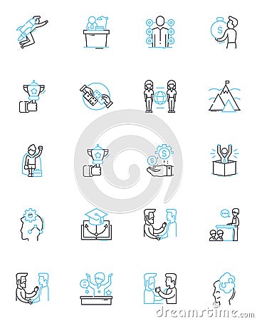 Customer relations linear icons set. Satisfaction, Loyalty, Engagement, Trust, Communication, Service, Relationships Vector Illustration