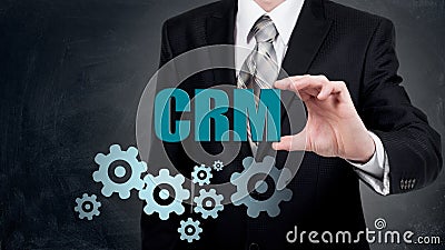 Customer relationship management concept man selecting CRM/ Stock Photo