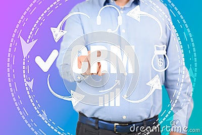 Customer relationship management concept man selecting CRM Stock Photo