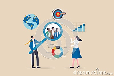 Customer research for marketing, study user behavior or analyze target group for advertising and marketing concept, businessman Vector Illustration