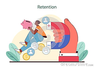 Customer retention concept. Depicts saving strategy, client satisfaction. Vector Illustration