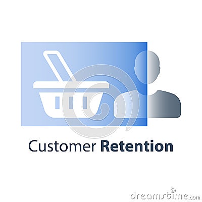 Sales increase, customer retention rate improvement strategy, target marketing, shopping experience, loyalty program Vector Illustration