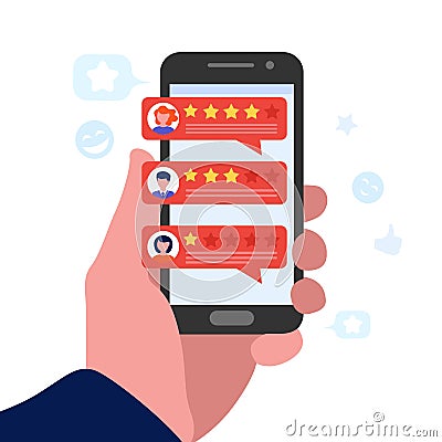 Customer review concept with rating stars and feedbacks. Vector Vector Illustration