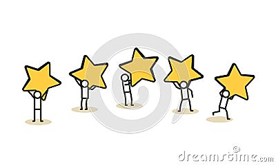 Customer review five star choice vector illustration satisfaction man and woman. Concept business success feedback good quality Vector Illustration