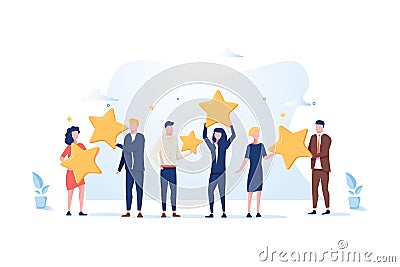 Customer review rating. Different People give review rating and feedback. Flat vector illustration Cartoon Illustration